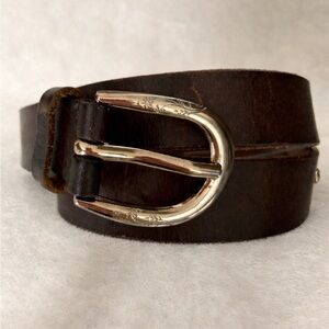 Yargici Brand Leather Belt, Floral Design on the Gold Tone Buckle